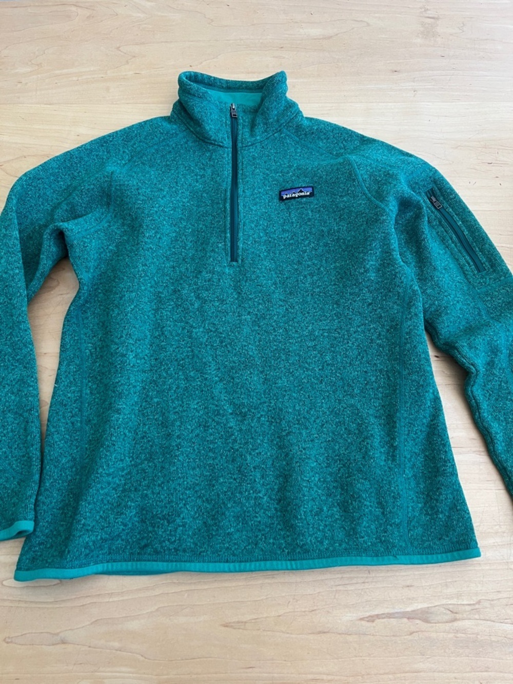 Patagonia Teal Marled Knit Crew with Logo Patch